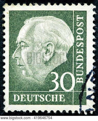 Germany - Circa 1954: A Stamp Printed In Germany Shows The First President Of The Federal Republic O