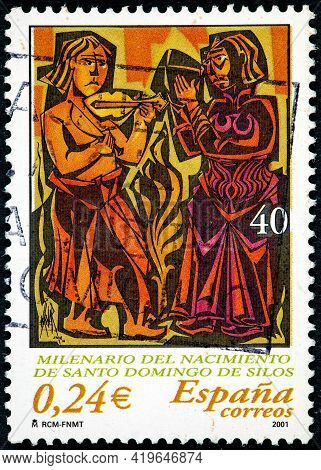 Spain - Circa 2001: A Stamp Printed In The Spain Shows Millenary Of The Birth Of Santo Domingo De Si