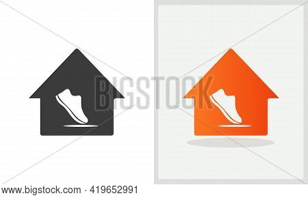 Shoe House Logo Design. Home Logo With Shoe Concept Vector. Shoe And Home Logo Design