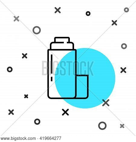 Black Line Thermos Container Icon Isolated On White Background. Thermo Flask Icon. Camping And Hikin
