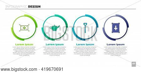 Set Magic Carpet, Lamp Or Aladdin, Wand And Ancient Magic Book. Business Infographic Template. Vecto