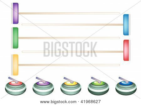 Una collezione di pietre di Curling e il Curling fioriture