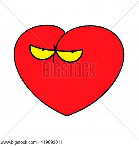 Pensive Heart. Valentine's Day Sign, Logo Isolated On White Background, Flat Style For Graphic And W