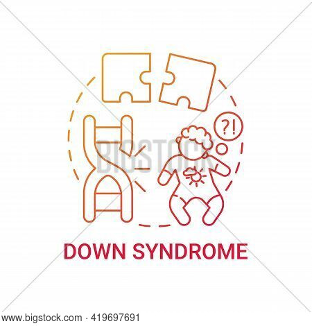 Down Syndrome Red Gradient Concept Icon. Developmental Delays In Children. Baby With Disability. Gen
