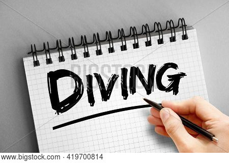 Diving Text On Notepad, Sport Concept Background