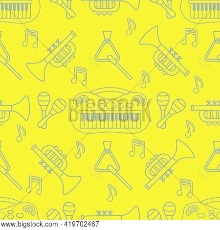 Vector Seamless Pattern With Children's Musical Toys. Illustration With Musical Instruments. Maracas