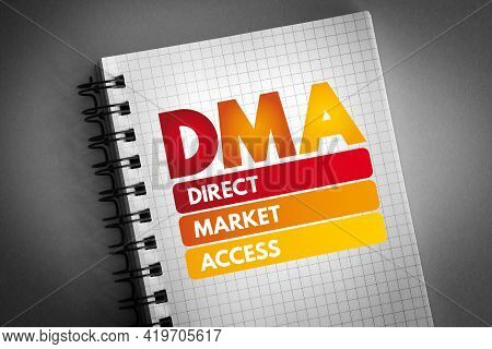 Dma - Direct Market Access Acronym On Notepad, Business Concept Background