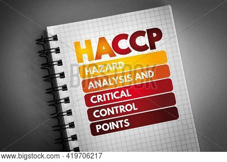Haccp - Hazard Analysis And Critical Control Points Acronym On Notepad, Concept Background