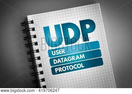 Udp - User Datagram Protocol Acronym On Notepad, Technology Concept Background