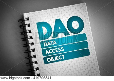 Dao - Data Access Object Acronym On Notepad, Technology Concept Background