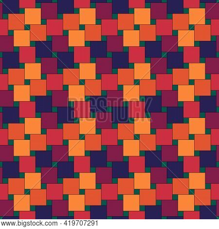 Seamless Pattern. Pythagorean Tiling. Squares Tessellation. Repeated Color Checks Ornament. Square, 