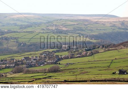 A Scenic View Of The Village Of Old Town In Calderdale West Yorkshire With Surrounding Pennine Farms
