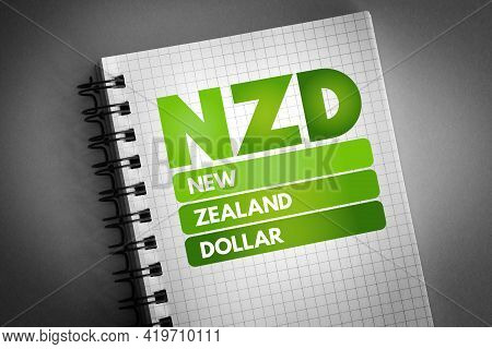 Nzd - New Zealand Dollar Acronym On Notepad, Concept Background