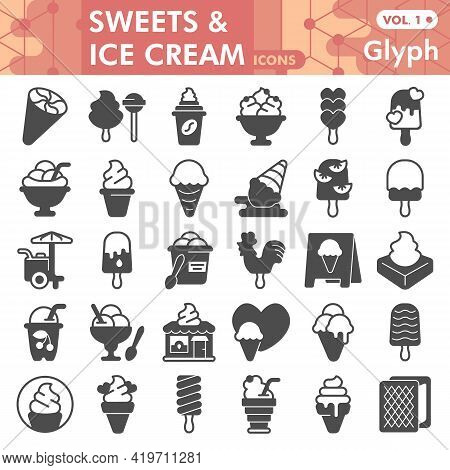 Ice Cream Solid Icon Set, Turkish Hamam Symbols Collection Or Sketches. Ice Cream Glyph Style Signs 