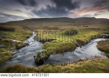 The River Tawe And The Summit Of Moel Feity Near The Source Of The River In The Brecon Beacons, Sout