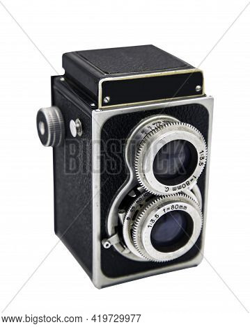 Bangkok, Thailand - 05 May 2021 :  Vintage Twin Lens Reflex Photo Camera. Old Two Lens Medium Format