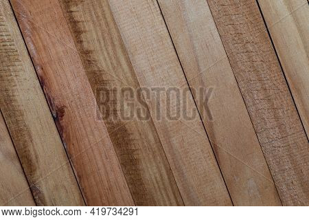 Texture Of Natural Wood Slats (unvarnished). Copper, Reddish, Cherry. Diagonal Sense