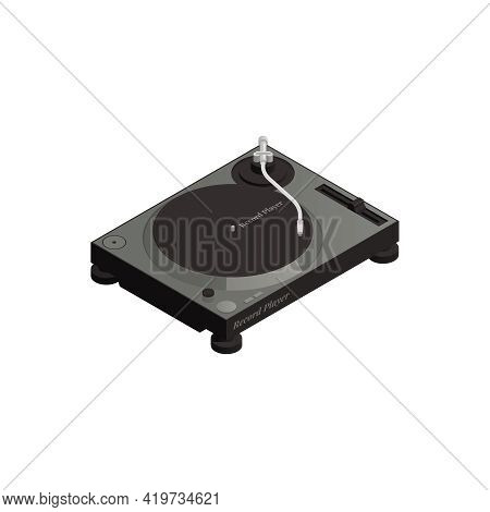 Vynil Record Player On White Background Isometric 3d Icon Vector Illustration