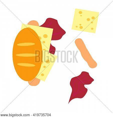 Delicious Hot Dog With Sausage, Cheese, Red Cabbage. Isolated.