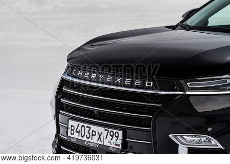 Moscow, Russia - February 23, 2021 Cheryexeed Txl Suv Car Front Side View. Chery Exeed Txl / Vantas 