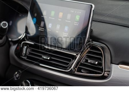 Moscow, Russia - February 23, 2021 Cheryexeed Txl Suv Car Interior View.  Chery Exeed Txl / Vantas T