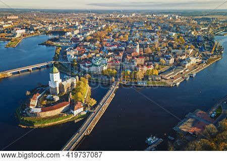 Bird's-eye View Of The Island On Which The Vyborg Castle And The Historical Part Of The City Are Loc