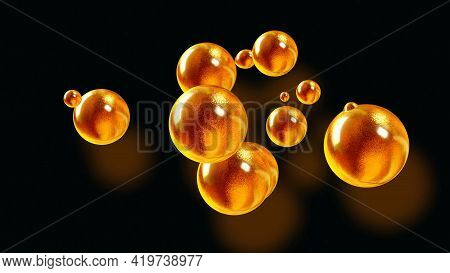 3d Rendering. Amasing Abstract Background Of Metaballs Or Glisten Bubbles As If Glass Drops Or Spher