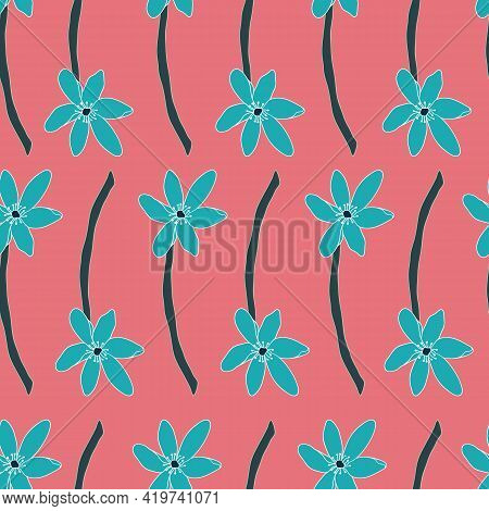 Blossoming Tropical Color Flowers Seamless Pattern On Hot Pink Print
