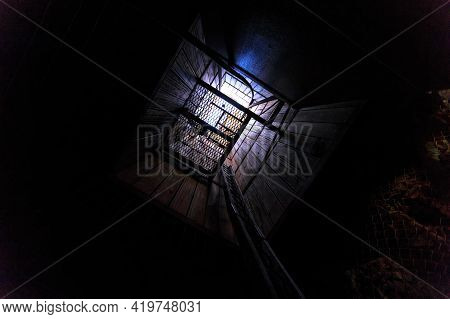 Tennant Creek, Australia - Aug 2019: Bottom View Of The Mine Elevator In Battery Hill Mining Center 