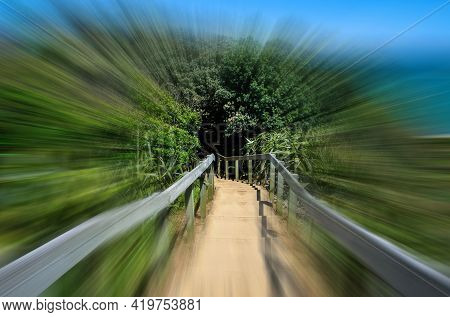 Pathway In Motion Blur At The Muriwai Regional Park, New Zealand
