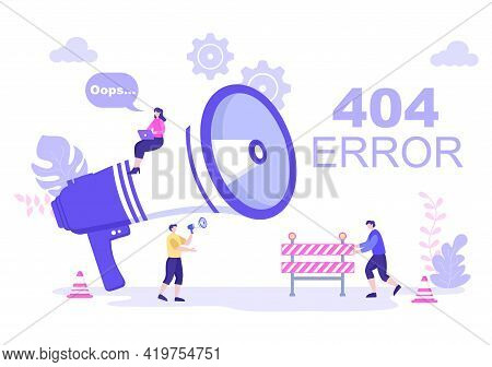 404 Error And Page Not Found Vector Illustration. Lost Connect Problem, Warning Sign, Or Site Breakd