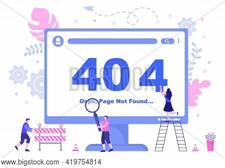 404 Error And Page Not Found Vector Illustration. Lost Connect Problem, Warning Sign, Or Site Breakd