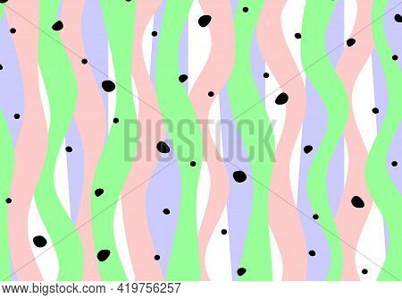 Lines And Paintings Background. Green And Pink, Pastel Colors.