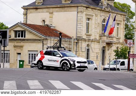 Bordeaux , Aquitaine France - 05 04 2021 : Tomtom Street View Camera Car Mapping Street In City And 