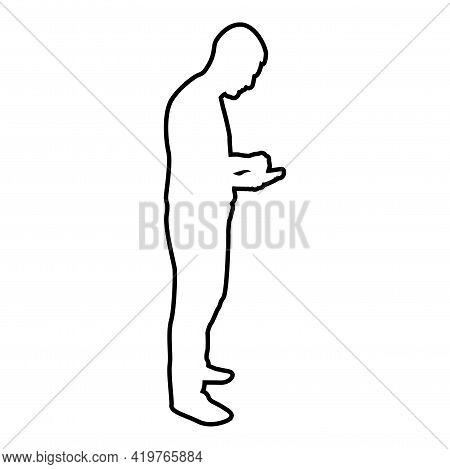 Man Holding Smartphone Phone Playing Tablet Male Using Communication Tool Idea Looking Phone Addicti
