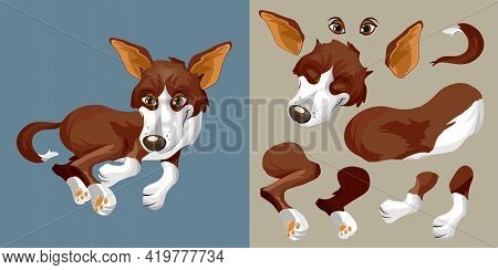 Brown White Dog Dog Lies On Its Side And Rests. Cartoon Character. Classic Handmate Vector Illustrat