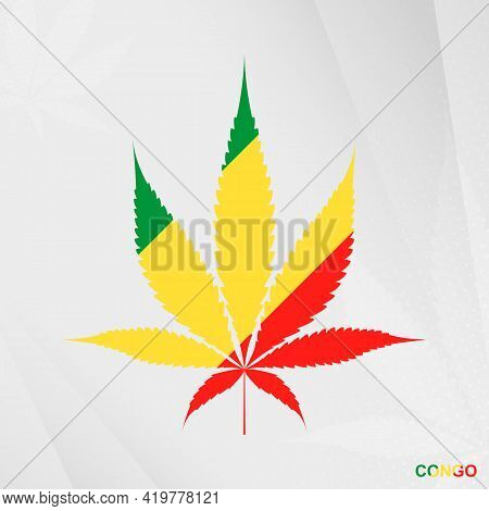 Flag Of Congo In Marijuana Leaf Shape. The Concept Of Legalization Cannabis In Congo. Medical Cannab