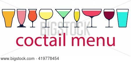 Illustration Of Cocktail Glasses Flat Style Simple Colorful