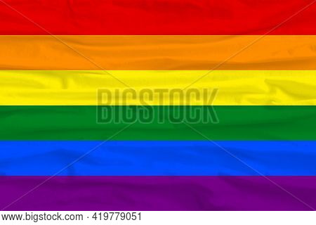 Lgbt Pride Flag Lesbian, Gay, Bisexual, Transgender. Rainbow Flag. Fabric Folds. Gay And Lesbian Lov