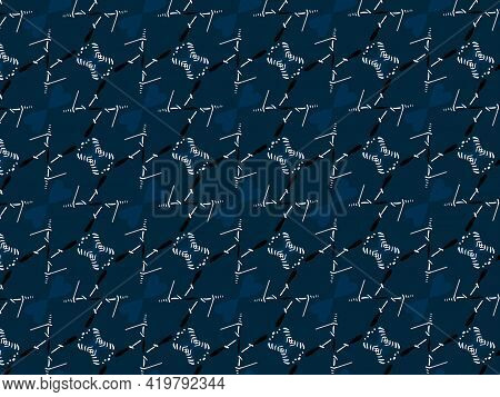 Blue Ajrak Block Print Abstract Geometric Block Pattern For Textile Design Background Wall Paper Til