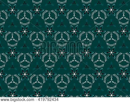 Teal Turquoise Ajrak Block Print Abstract Geometric Block Pattern For Textile Design Background Wall