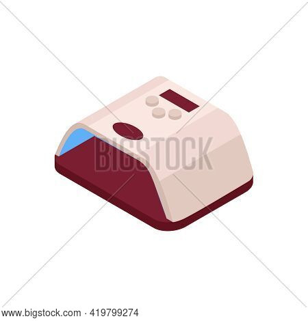 Isometric Nails Manicure Composition With Isolated Image Of Shellac Lamp Vector Illustration