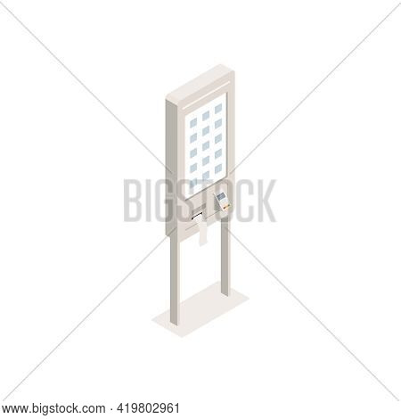 Isometric Self Service Kiosk Interface With Pinpad And Bill 3d Vector Illustration