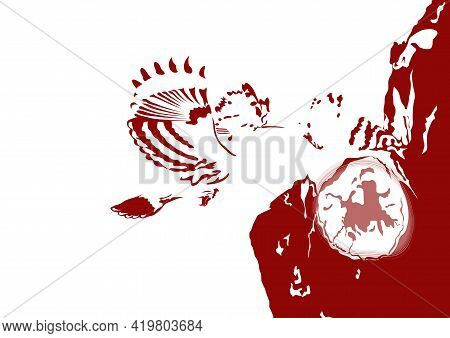 A Bird Flies Into The Nest To Its Chicks Illustration