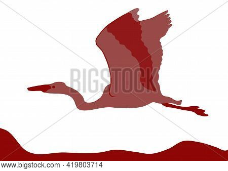 Heron Slowly Hovers Above The Surface At Sunset Illustration