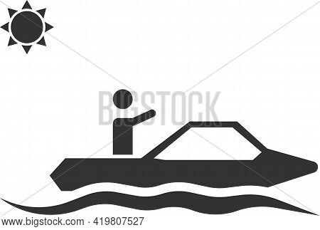 Icon Of A Man Floating On The Waves On A Motor Boat.