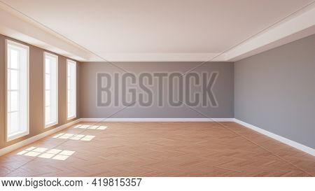 Beautiful Empty Sunlit Interior With Large Windows