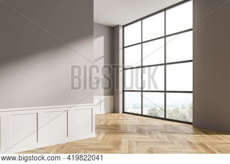 Modern Living Room Interior With Wooden Floor. Home Architecture Renovation Concept. Empty Mock Up G