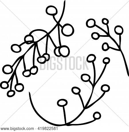 Simple Doodle Of Branches With Berries. Cartoon Style. Hand Drawn Vector Illustration. Design For T-