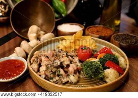 Delicious Food And Drink Preparet For Serving